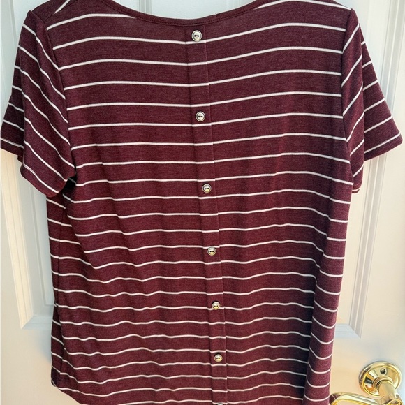 Pink Clover | Size M | Maroon & White Striped Top | Back Button Detail - Picture 2 of 5